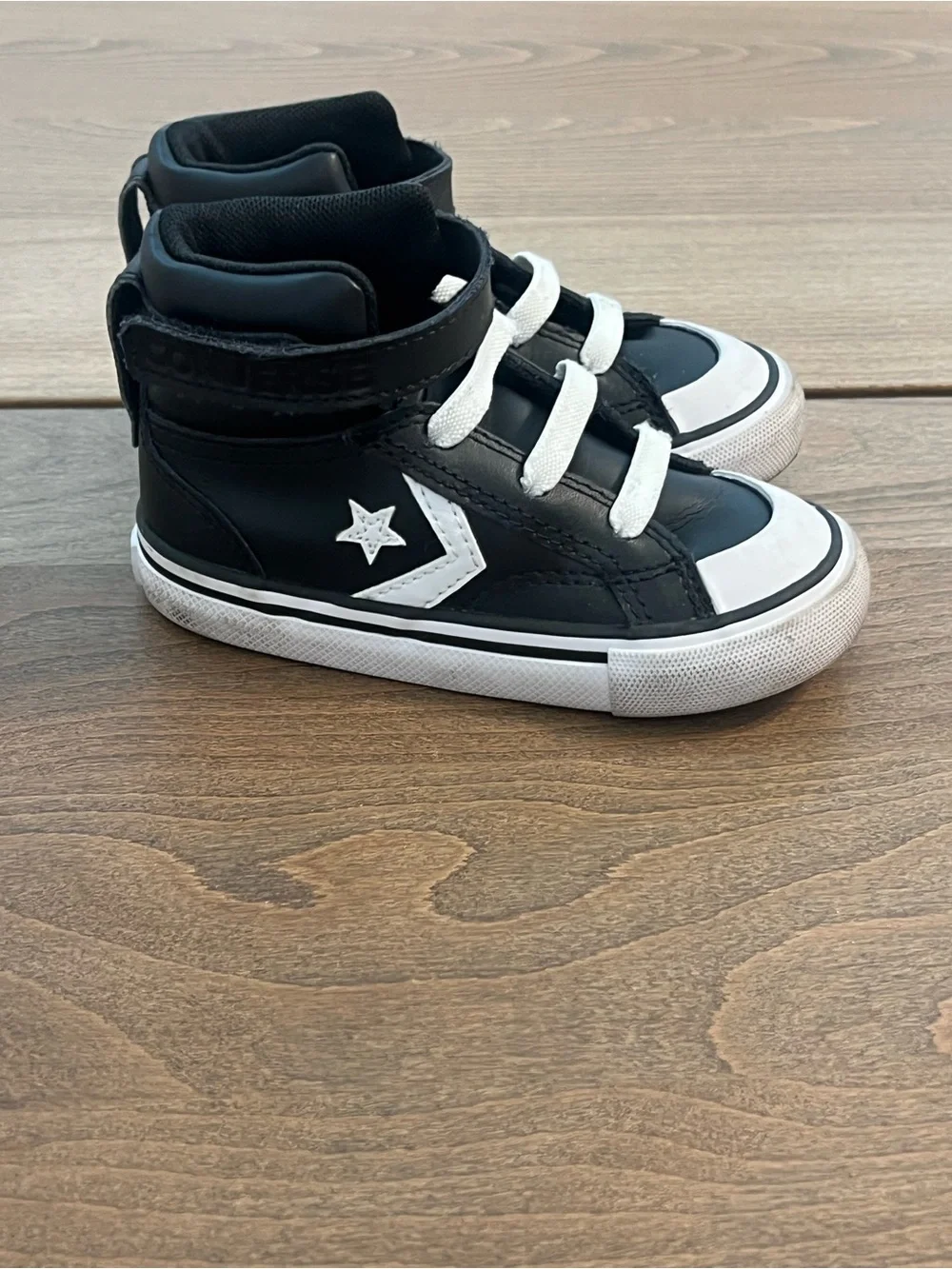 Converse Kids Black and White High-Top Sneakers with Star Chevron